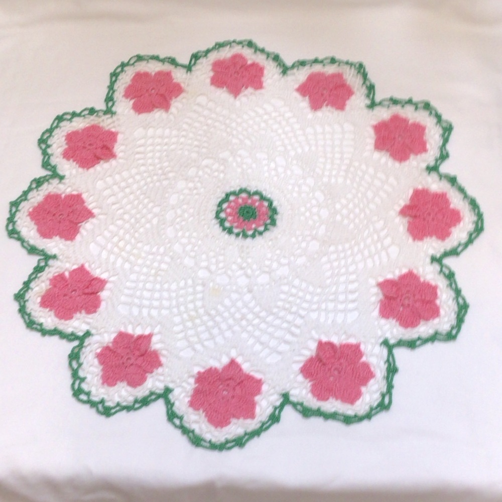 18” Hand Crochet side table topper doily 3-D